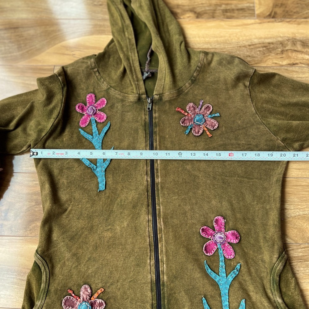 Y2 K Ark Floral 100% cotton Embroidered Women's Hoodie Jacket - Picture 8 of 9